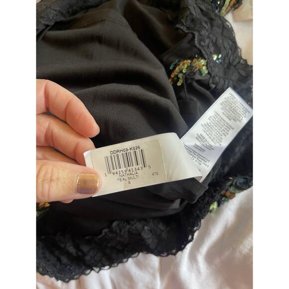 DRESS THE POPULATION Nathalia Long Sleeve Mini Sequin Swirl Retro Dress S NWT - Picture 9 of 9